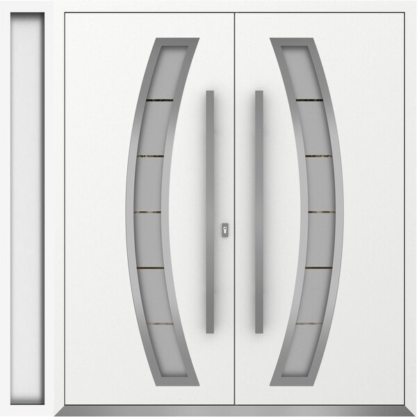 Vdomdoors Metal Double Doors Deux 6500 White Enamel Frosted Glass 1 Sidelight Entry Modern Painted 88x96 (W72 DEUX6500DEXD-BEM-W72+16xH96-RH-O - main
