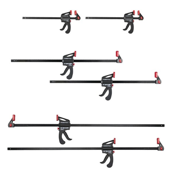 Powertec 12in, 24in & 36in Bar Clamps / Spreaders, Trigger Clamps, One-Handed Ratchet Quick Grip Clamps Set 71789N - main