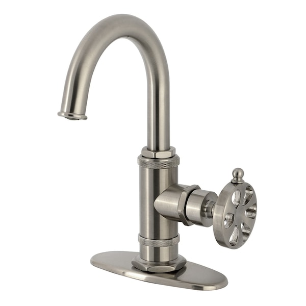 Kingston Brass One-Handle Single-Hole Bathroom Faucet with Deck Plate and Push Pop-Up Drain, Brushed Nickel KSD2218RX - main
