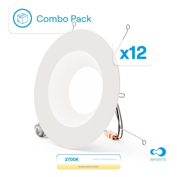 Infibrite 6 In. Retrofit 2700K Soft White LED Recessed Light 12W 1100LM, Dimmable, Wet Rated, 12PK IB-006-2-12W-WH-12PK - main