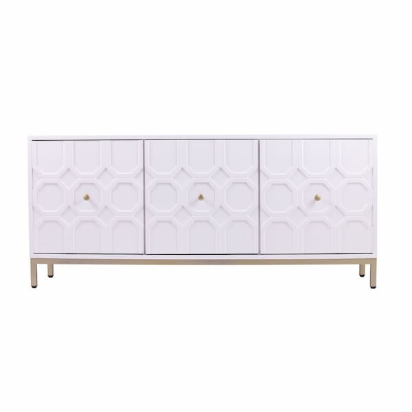 Homeroots 59in White and Gold Sideboard with Three Doors 401681 - main