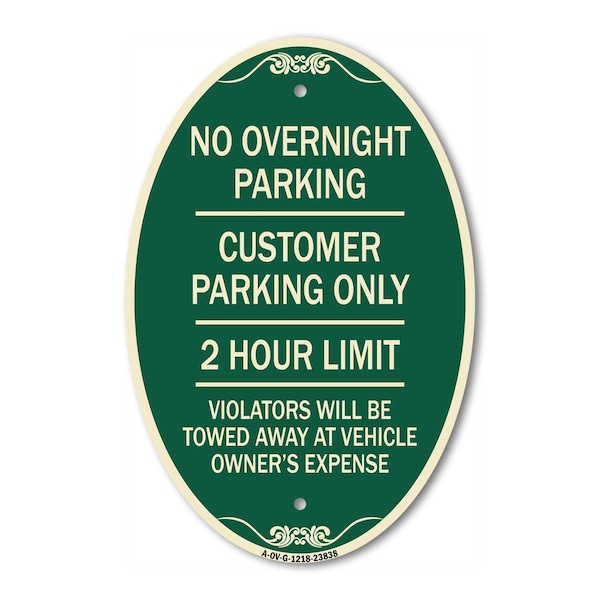 Signmission No Overnight Parking Customer Parking Only 2 , 12 In X 18 In Architectural, Heavy Gauge Aluminum A-OV-G-1218-23838 - main
