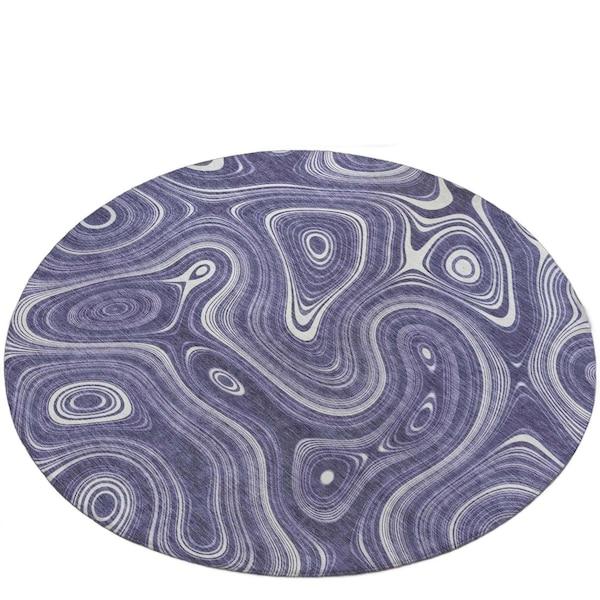 Homeroots 8' Plum And Ivory Round Geometric Washable Indoor Outdoor Area Rug 631397 - main