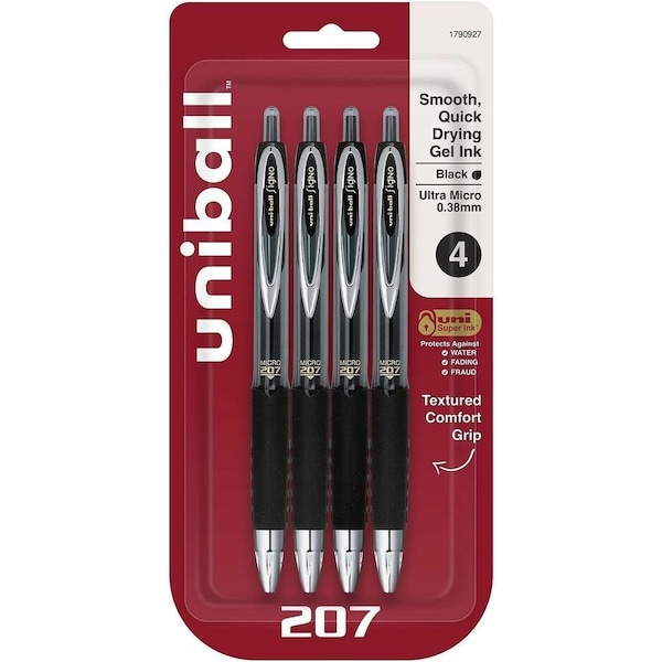 Uniball TM 207 Gel Pen - Ultra Micro Conical Pen Point - Refillable - Retractable - Black Ink, 6PK 1790927 - main