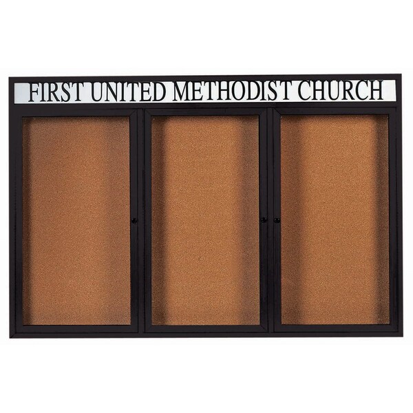 Aarco Enclosed Bulletin Board w/ Header Black Powder Coated Al Frame, 48''Hx72''W DCC4872-3RHBK - main