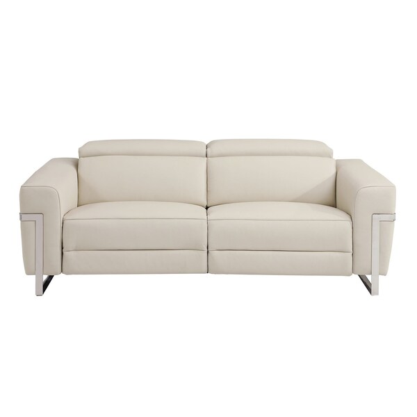 Homeroots 83" Beige Top Grain Leather Reclining Solid Wood USB Sofa 720400 - main