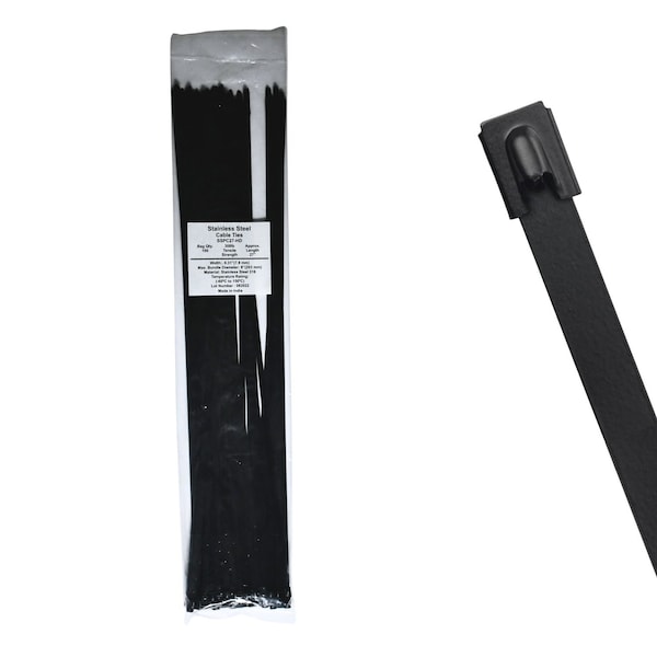 Cable Ties Unlimited Cable Tie, 26.7 in L, 300 lb Strength, 8.1 in Max Bundle Dia, Coated 316 Stainless Steel, Blk, 100PK SSPCoated27-HD - main