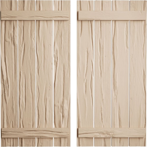 Ekena Millwork Rustic Four Board Spaced Board-n-Batten Riverwood Faux Wood Shutters, 23 1/2W x 32H, PR SHUBSS23X32RWPR - main
