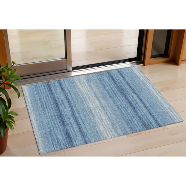 Homeroots 3' X 5' Blue And Ivory Abstract Washable Indoor Outdoor Area Rug 599940 - main