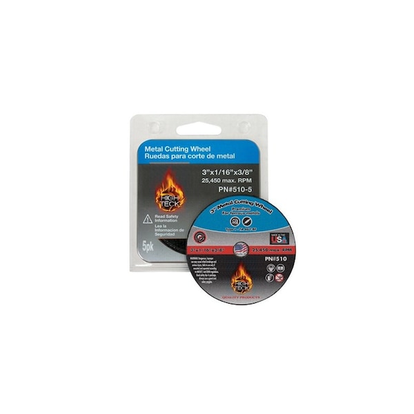 High Teck Products 3in X 1/32in Cut-Off Wheel, 3/8 in Center Hole, Aluminum Oxide, 5PK 500-5 - main