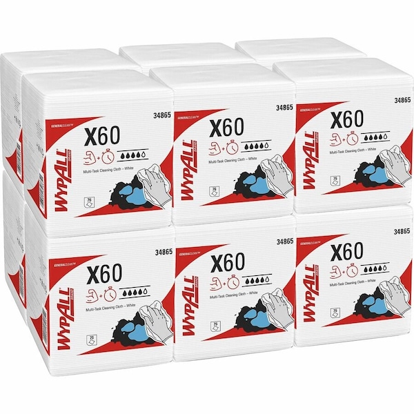 Wypall WypAll GeneralClean X60 Multi-Task Cleaning Cloths 34865, Quarterfold, Strong & Absorbent, White, PK12 34865 - main