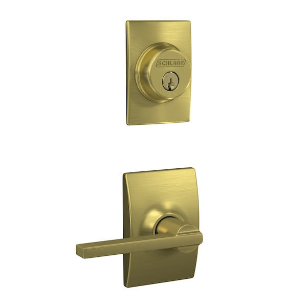 Schlage Residential Latitude Lever with Century Rose Interior Active Trim with 12326 Latch and 10269 Strikes Satin F59LAT608CEN - main