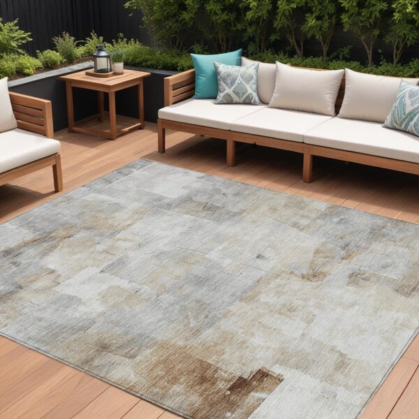 Homeroots 8' X 10' Linen Gray And Ivory Abstract Washable Indoor Outdoor Area Rug 616871 - main