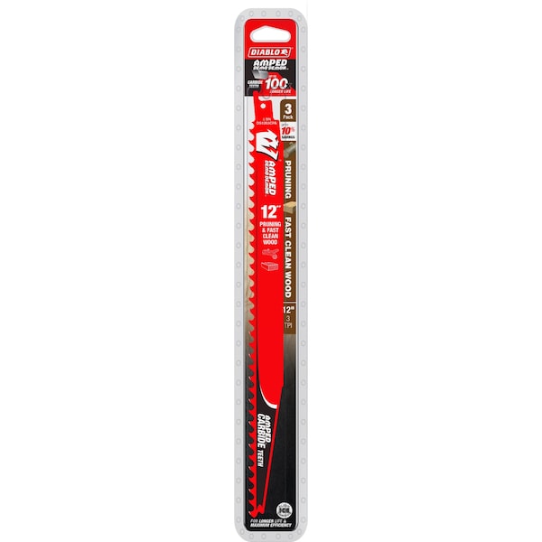 Diablo Reciprocating Saw Blade, Demo Demon, Carbide Teeth, 12 in, 3 TPI, Pruning and Clean Wood DS1203CPA3 - main
