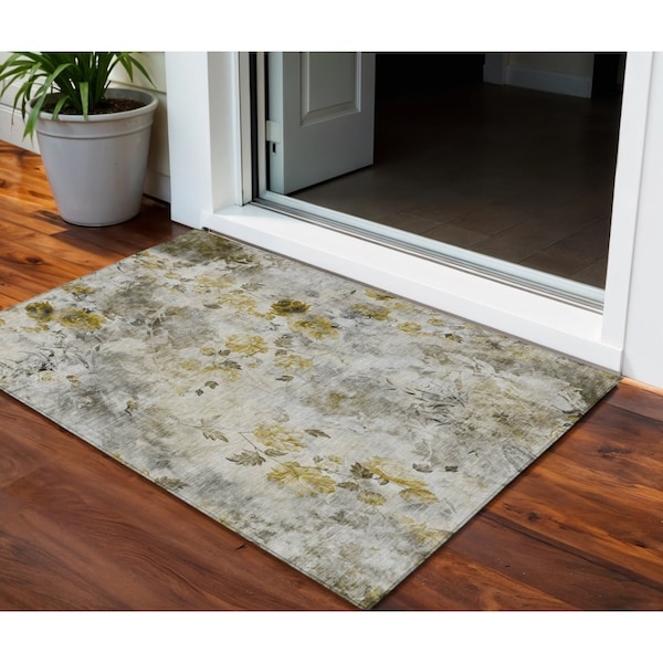 Homeroots 3' X 5' Taupe Ivory And Tan Floral Washable Indoor Outdoor Area Rug 583148 - main
