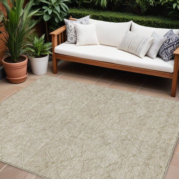 Homeroots 9' X 12' Taupe And Ivory Floral Washable Indoor Outdoor Area Rug 594675 - main