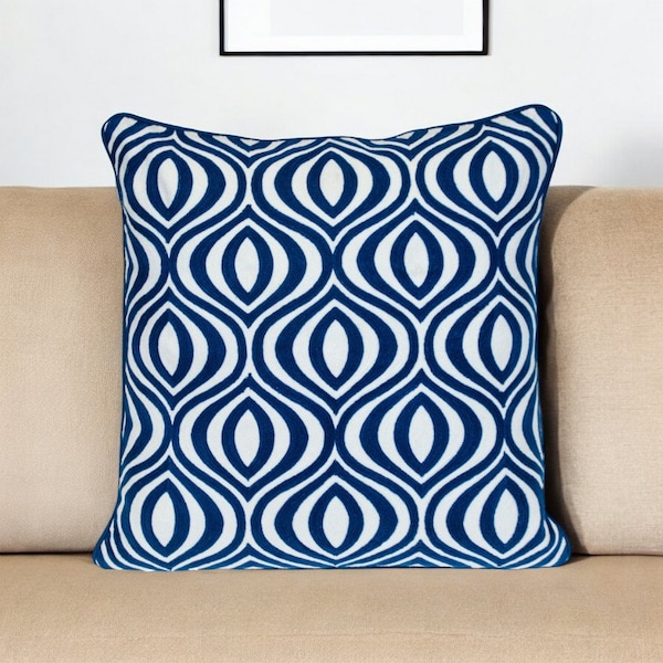Homeroots 20" X 20" Blue Geometric Cotton Zippered Pillow 529290 - main