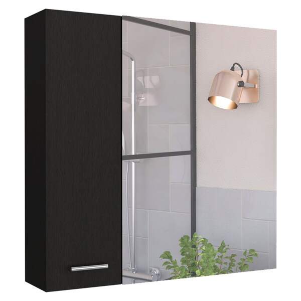 Homeroots 24" Black Wood Floating Single Door Bathroom Vanity And Medicine Cabinet With Mirror 543582 - main