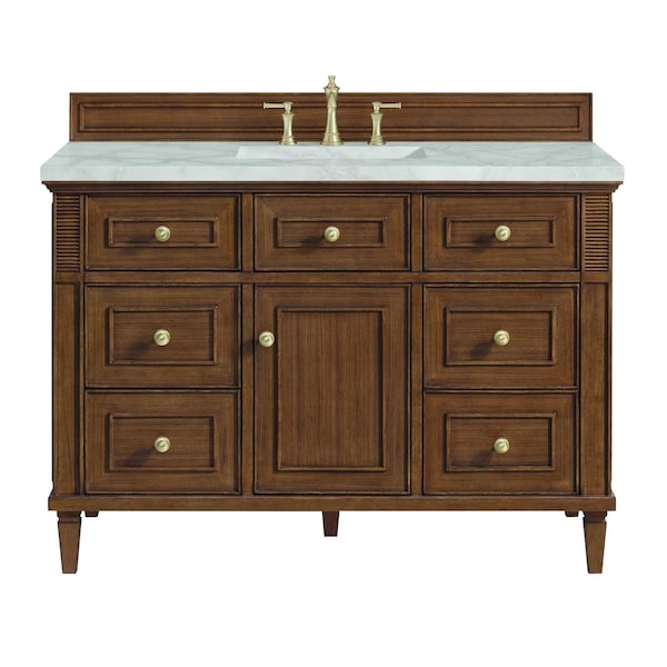 James Martin Vanities Lorelai 48'' S Vanity, Mid-Century Walnut w/ Victorian Sil Silestone Top w/ Wireless Charger 424-V48-WLT-FVSL - main