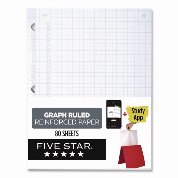 Five Star Reinforced Filler Paper Plus Study App, 3-Hole, 8.5 x 11, Quadrille Rule, 80PK 170122/170036 - main