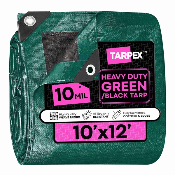 Tarpex Heavy Duty Tarp, 10 ft x 12 ft, 10 Mil, Green/Black, Polyethylene MTGB-TA-1012 - main