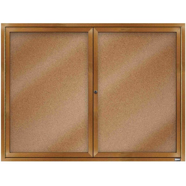 Aarco Enclosed Natural Pebble Grain Cork Bulletin Board w/ Oak Wood Look Finish Al Frame, 36''Hx60''W DCCO3660R - main