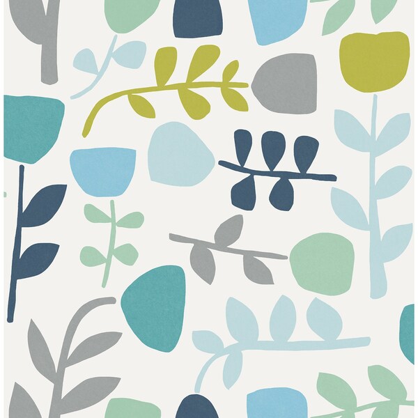 A-Street Prints Juni Teal Abstract Tulips Wallpaper 4066-26536 - main