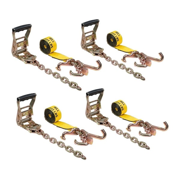 Mytee Products 2in CHAIN RATCHET STRAPS w RTJ TIE DOWN ROLL BACK TOW TRUCK CAR HAULER, 4PK RSRTJ28CEx4 - main
