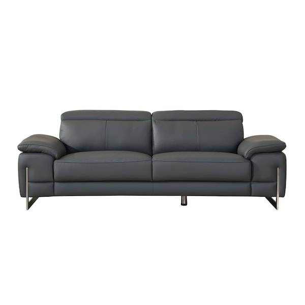 Homeroots 87" Dark Gray Italian Leather Sofa With Silver Legs 329680 - main