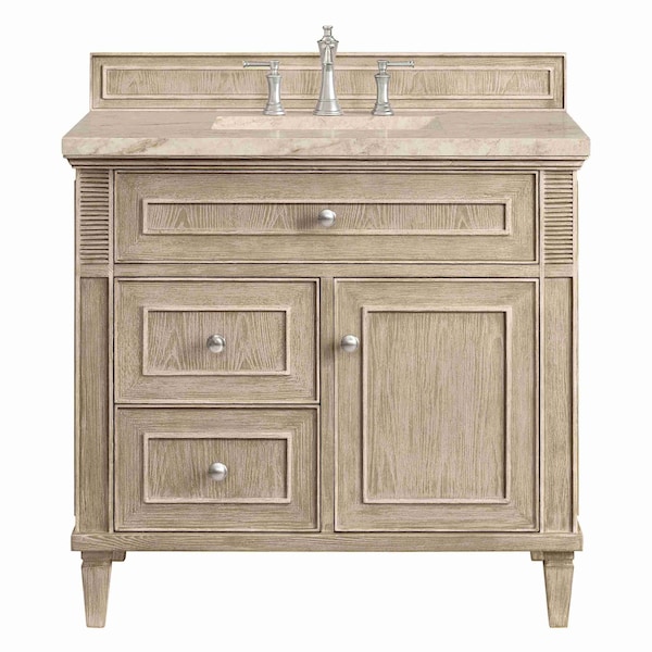 James Martin Vanities Lorelai 36" Single Vanity, Whitewashed Oak, w/ 3 CM Tajnar Eclos Top 424-V36-WWO-3TJR - main