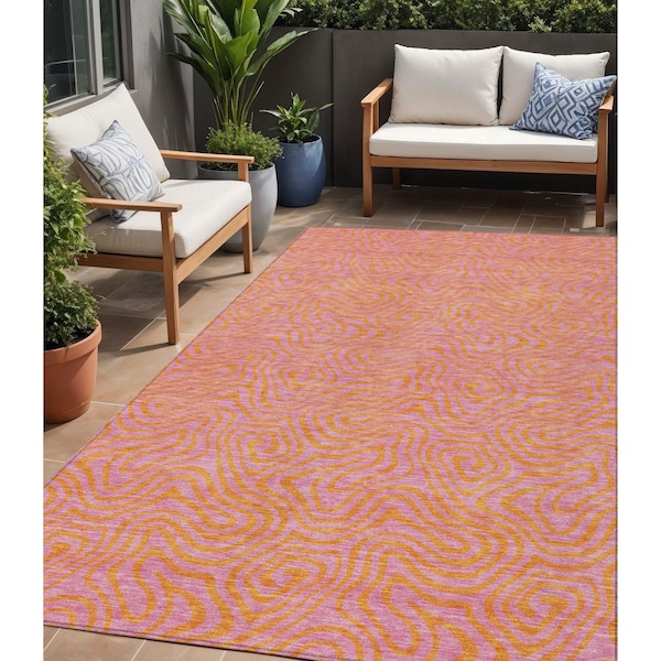 Homeroots 5' X 8' Pink And Copper Abstract Washable Indoor Outdoor Area Rug 599827 - main