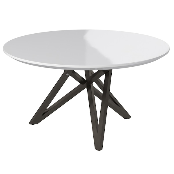 Homeroots 47" White and Gray Wood and Stainless Steel Cross Leg Base Round Top Dining Table 555176 - main