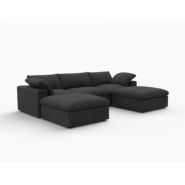 Homeroots Black Linen Blend Modular U Shaped Five Piece Corner Sectional 714578 - main