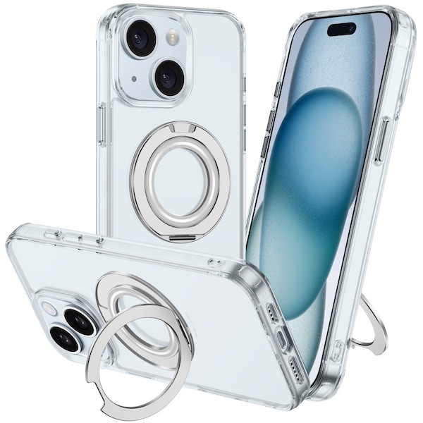 Alpha Digital iPhone 15 PLUS Case w/ Magnetic Ring Stand- Full Protection, Soft Flex -360 shockproof IP15P-CLEAR - main