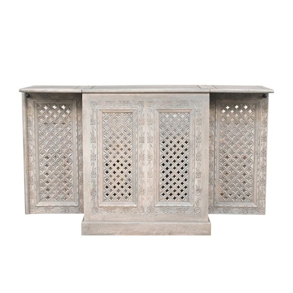 Homeroots 28in White Solid Wood Carved Floral Bar Cabinet With Two Doors And One Drawer 727847 - main