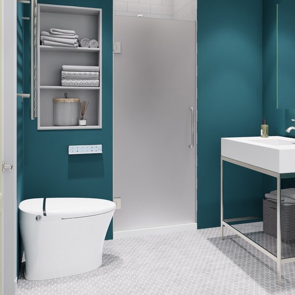 Anzzi Fellow Series 24 in. by 70 in. Frameless Hinged Shower Door in Brushed Nickel with Frosted Tempered Glass and Tsunami Guard SD-AZ09-01BN-F - main