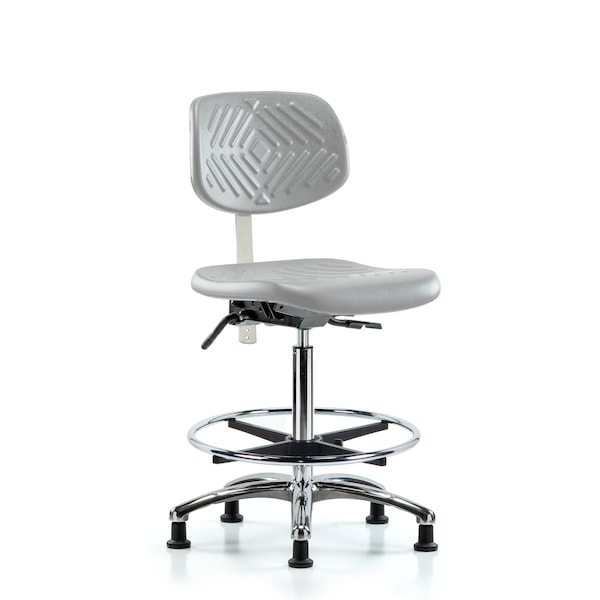 Blue Ridge Ergonomics CL100CleanRoom Chair-High Bench Height with Seat Tilt, Chrome Foot Ring, &Stat Glides in Gray Poly NCR-PHBCH-CR-T1-A0-CF-RG-GRY - main