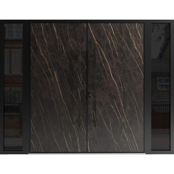 Vdomdoors Aluminum Double Doors Dekton 0118 Natural Noir 2 Sidelights Entry Door Painted (W96xH80) Right hand DEKTON0118DEXD-NOIR-W12+72+12xH80-RH-O - main