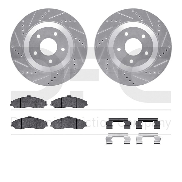 Dynamic Friction Co DFC Rotors-Drilled & Slotted-Silver w/ EURO 5000 Ceramic Brake Pads Incl Hdw 7612-46003 - main