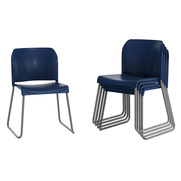 Flash Furniture Commercial Navy Plastic Stack Chairs, Contoured Backs and Sled Bases-Set of 5, 5PK 5-RUT-239AN-NV-GG - main