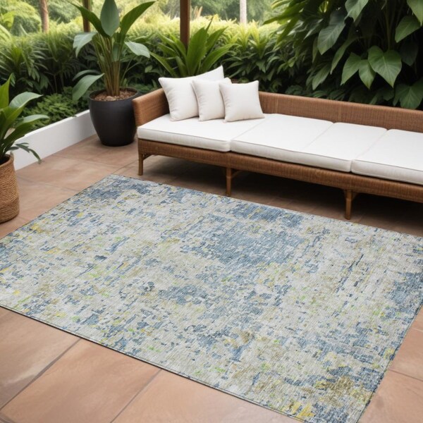 Homeroots 8' X 10' Blue Gray And Green Abstract Washable Indoor Outdoor Area Rug 604544 - main