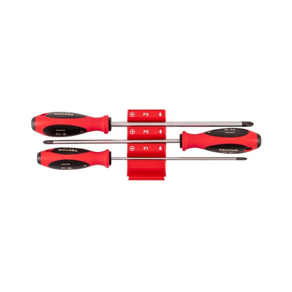 Tekton Phillips Screwdriver Set with Red Modular Organizers - 8 Inch Shanks, 3-Piece (#1 - #3) DWP90104 - main