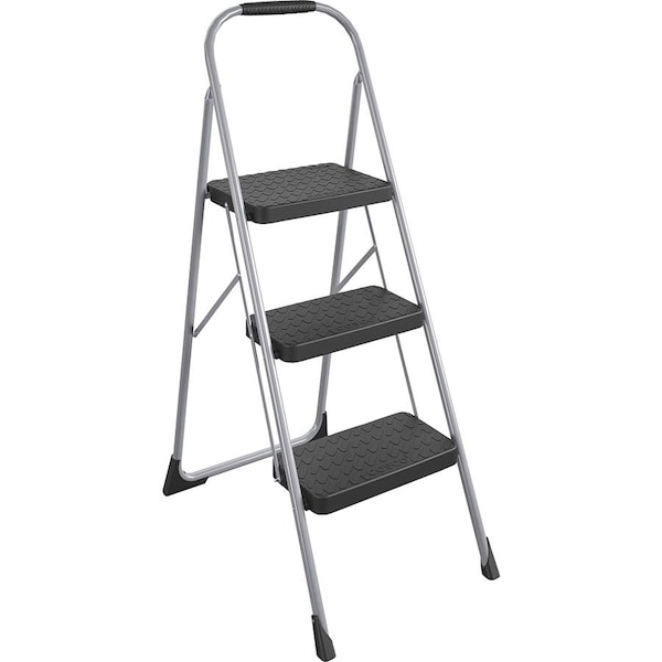 Cosco Fold Step Stool, 3 Step, 200 lb., Platinum, 3 Steps, Steel, Light Gray 11-408PBLD1 - main