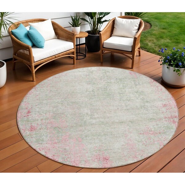 Homeroots 8' Pink And Ivory Round Abstract Washable Indoor Outdoor Area Rug 612348 - main