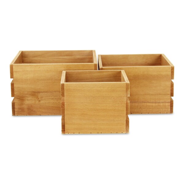 Homeroots Set of Three Light Brown Solid Wood Crate, 3PK 487682 - main
