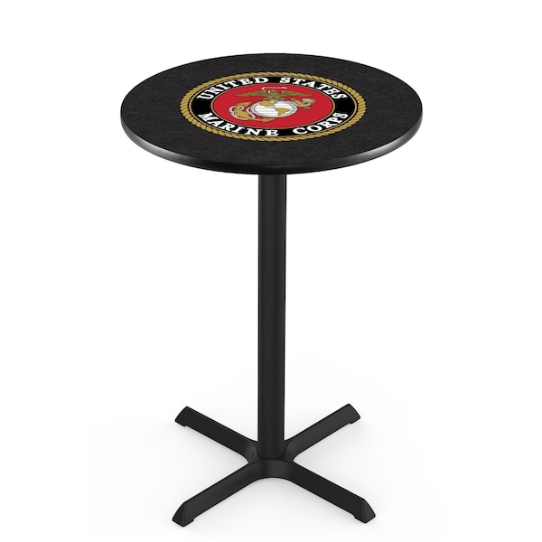 Holland Bar Stool Co 36" Blk Wrinkle U.S. Marines Pub Table, 36" dia. Top L211B3636Marine - main