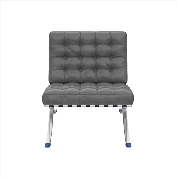 Homeroots 30" Dark Gray and Silver Faux Leather and Stainless Steel Folding Lounge Chair 684450 - main