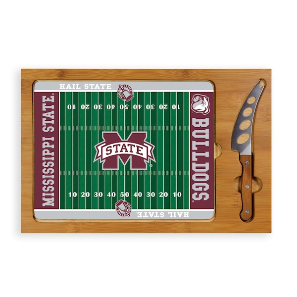Picnic Time Family Of Brands NCAA Mississippi State Bulldogs Icon Glass Top Cutting Board & Knife Set 910-00-505-384-0 - main