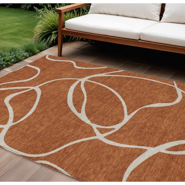 Homeroots 9' X 12' Copper And Ivory Abstract Washable Indoor Outdoor Area Rug 597509 - main