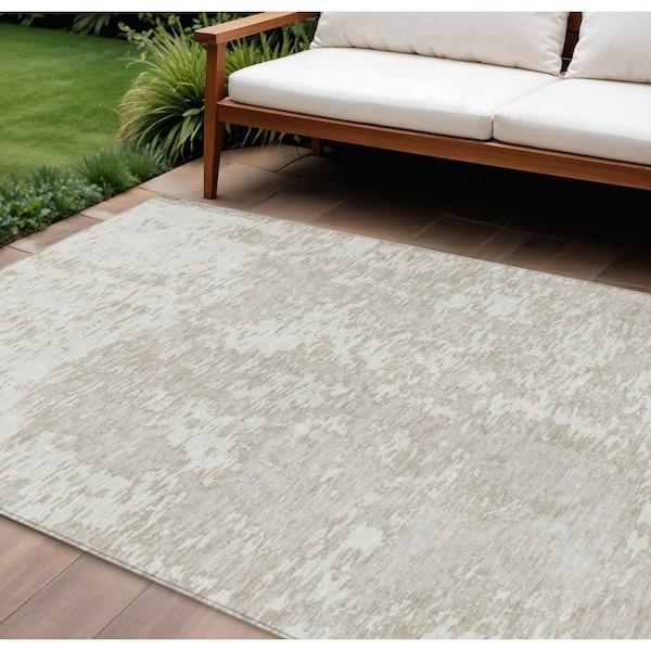 Homeroots 8' X 10' Ivory And Off White Abstract Washable Indoor Outdoor Area Rug 612752 - main